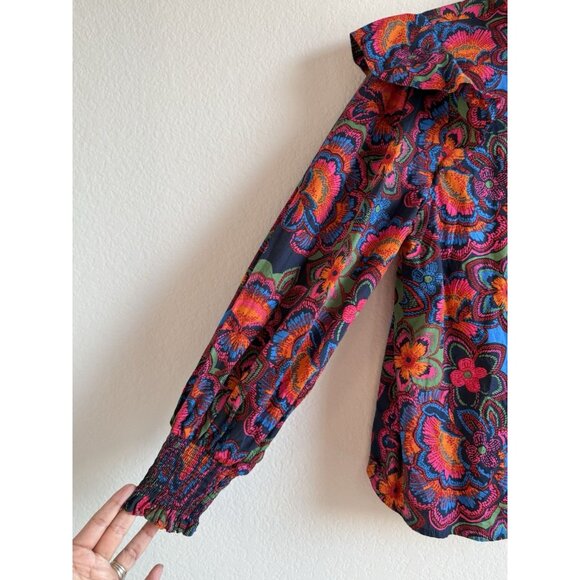 Sugarlips Raveena Midnight Malbec Ruffle Button Up Poplin Blouse Women’s Size XL - Picture 9 of 15